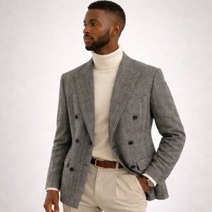 Bugatchi Tweed Plaid Double Breasted Blazer Heritage Academia Wool 44R